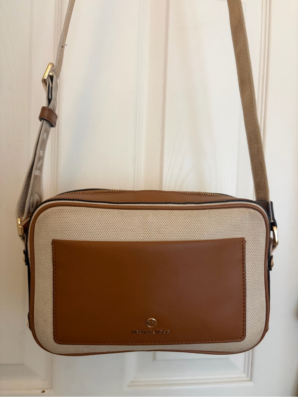 Michael Kors Tan and Cream Crossbody Messenger Bag